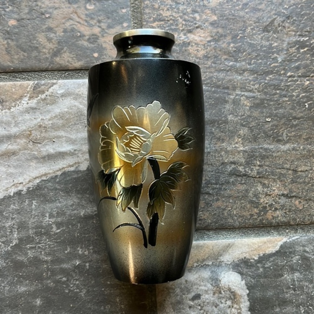 Hand carved vintage made in Japan metal vase